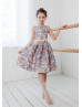 Peach And Lilac Jacquard Flower Girl Dress